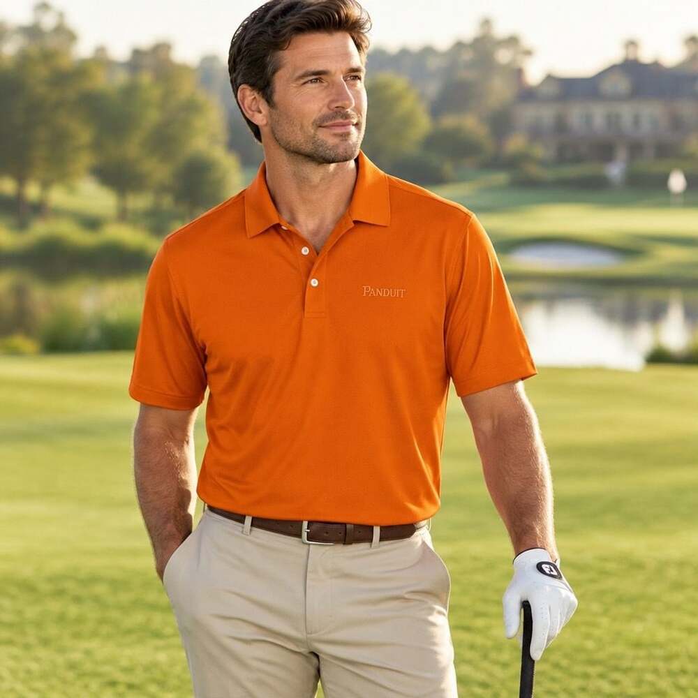 Nike Golf Dri-FIT Polo Size L Orange Panduit Embroidered Logo